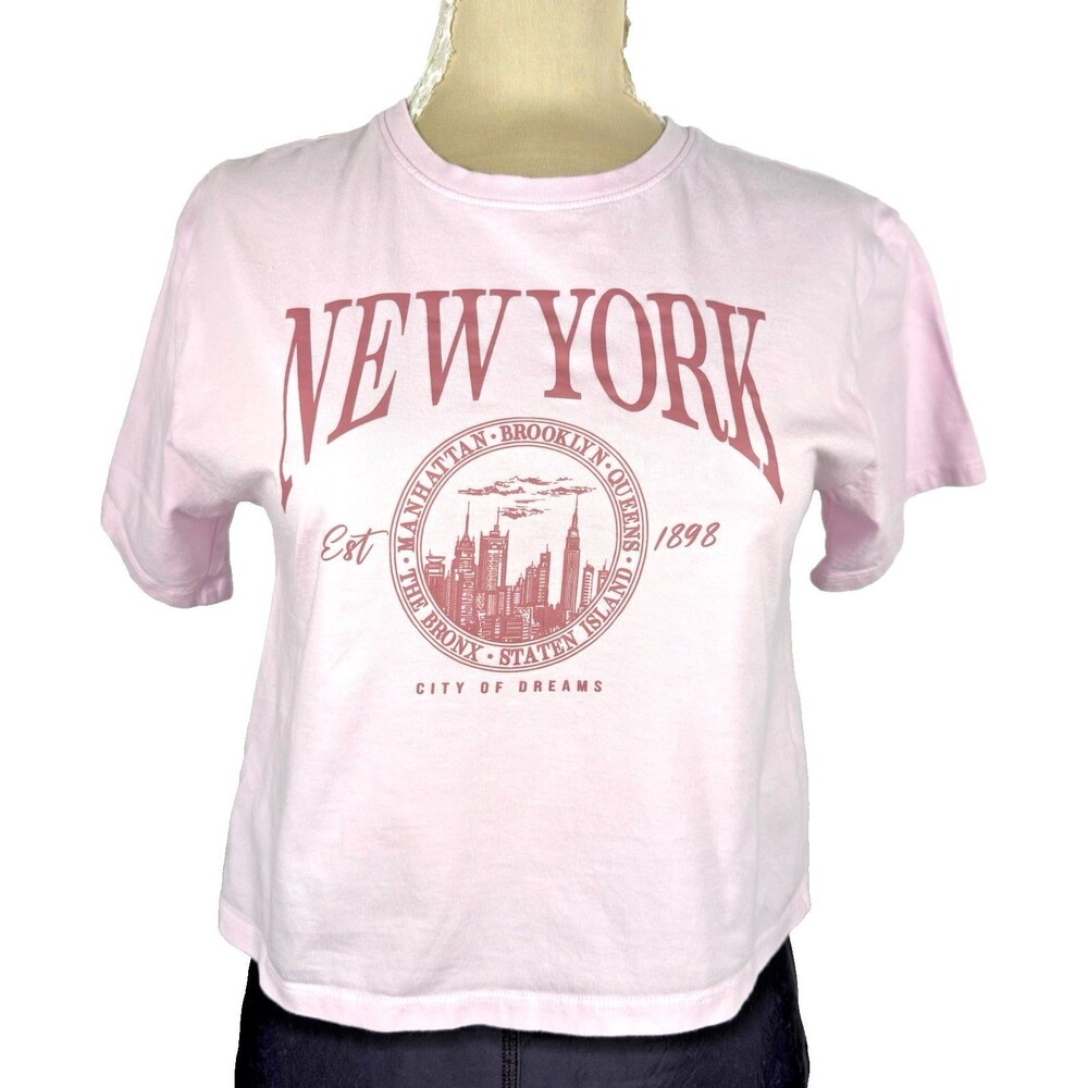 OG Babe New York Graphic Baby Tee Womens S Pink Cotton Cropped Y2K Tourist